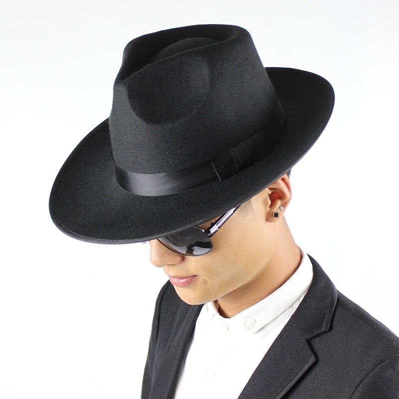 Men's and Women's Top Hats, Jazz Hats, Versatile British Big Edge Performance Woolen Autumn and Winter Fashion Hats, Xu Wenqiang Wide Brim