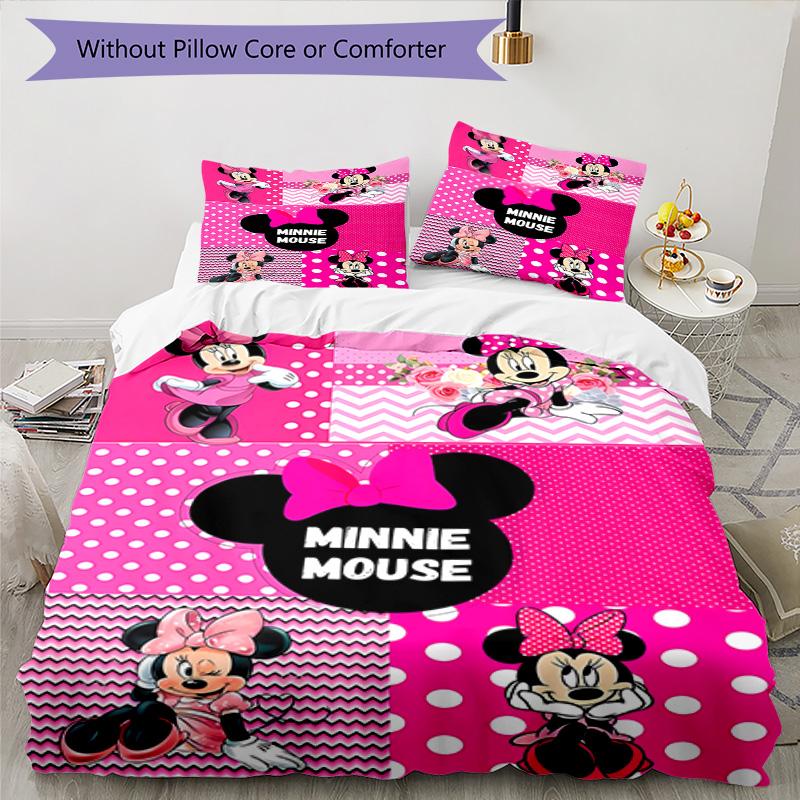 Minnie Mouse Party Decorations 3‑Piece Bedding Set,Soft Breathable Duvet Cover with 12 Pillowcases,Multi‑Scene for Bedroom Dorm,Perfect Holiday Birthd