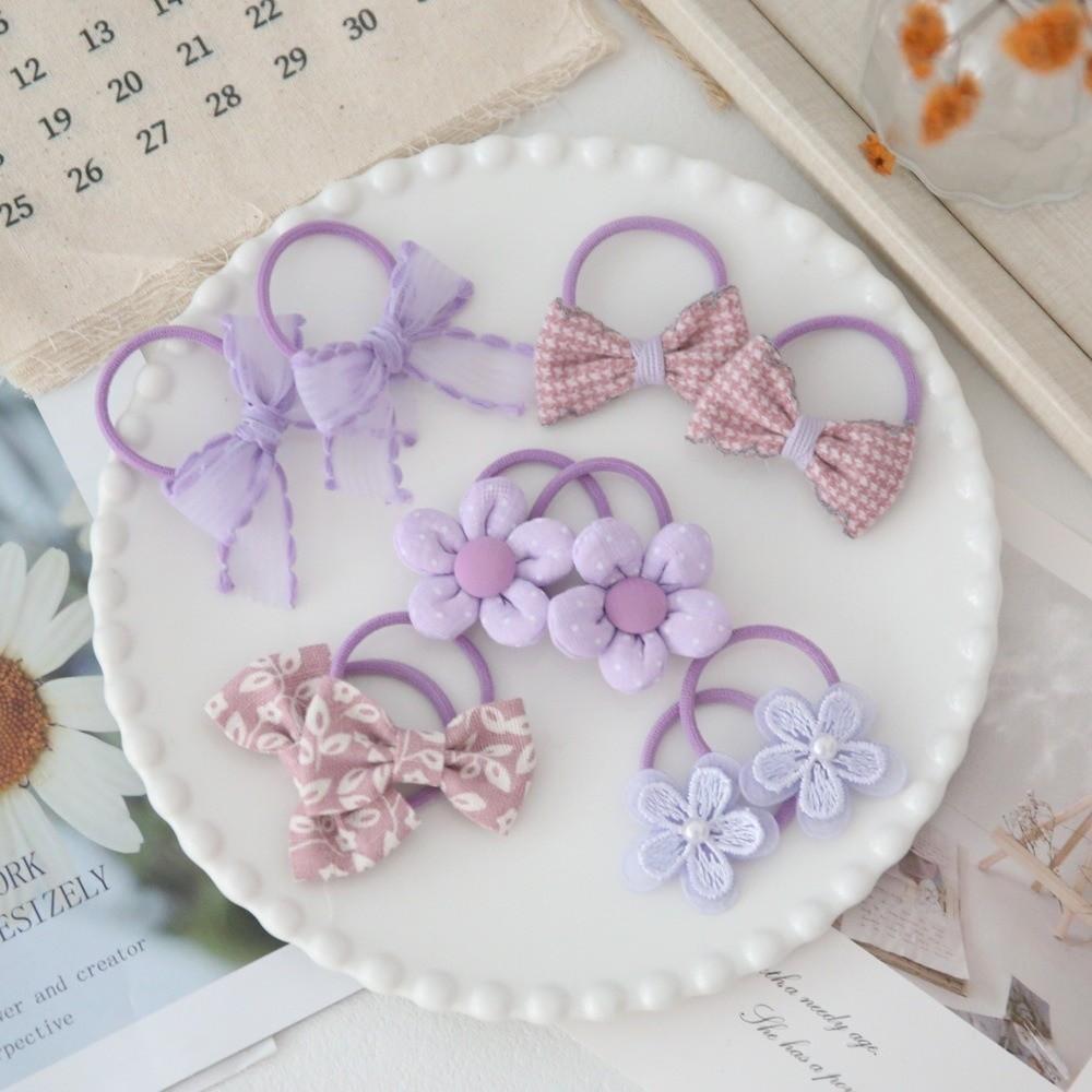 10pcs Handmade Flower Bows Hair Ropes Elastic Harpin Girls Hair Bows Set No Harm Hair Accessories Bowknot Hair Ties