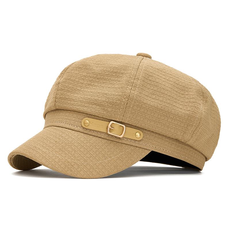 Solid Color Newsboy Cap Unisex Buckle Detail Fiddler Hat Adjustable Driving Cabbie Cap Casual