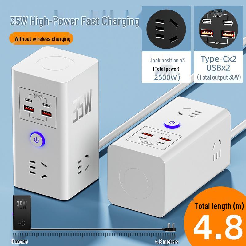 35W GaN Fast-Charging Power Strip with USB & Wireless Desktop Charger
