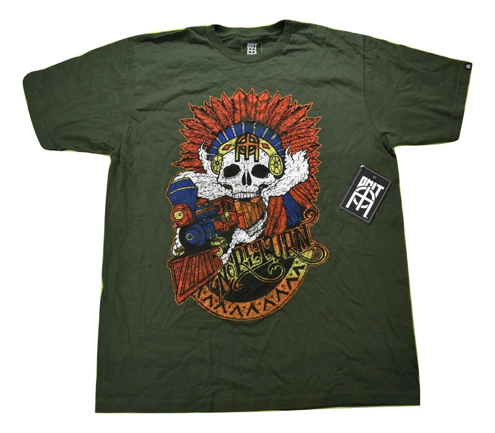 

Omit Mens No Return Skull Train Native Headdress Streetwear Shirt New Large S