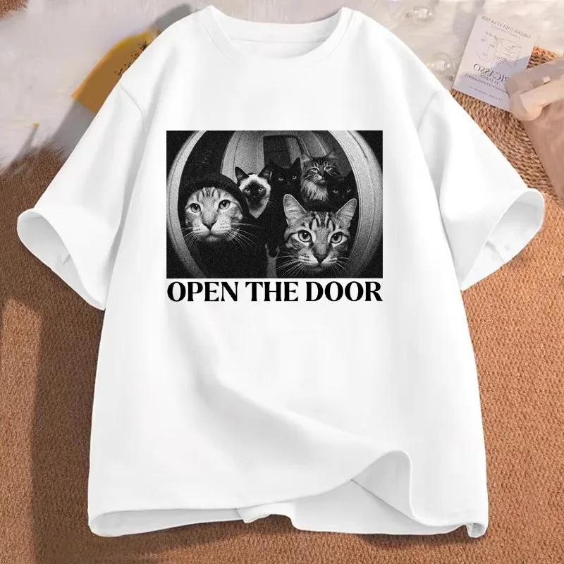 Funny Cat Gang Open The Door Meme Graphic Tshirts Unisex Unisex Vintage Fashion Summer Cotton T Shirt High Quality Classic T Shirts