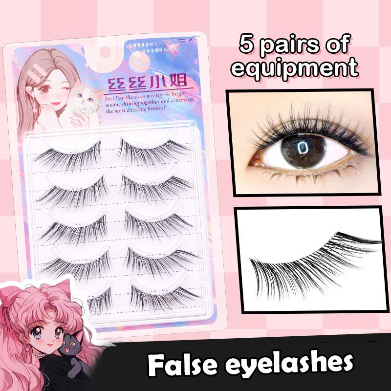 Falsche Wimper Anime-Wimper 5 Paare Lange Wimper Natürliches Tages-Make-up Manga-Wimper Transparenter Wimpernstreifen Vergrößern Sie Ihre Augen