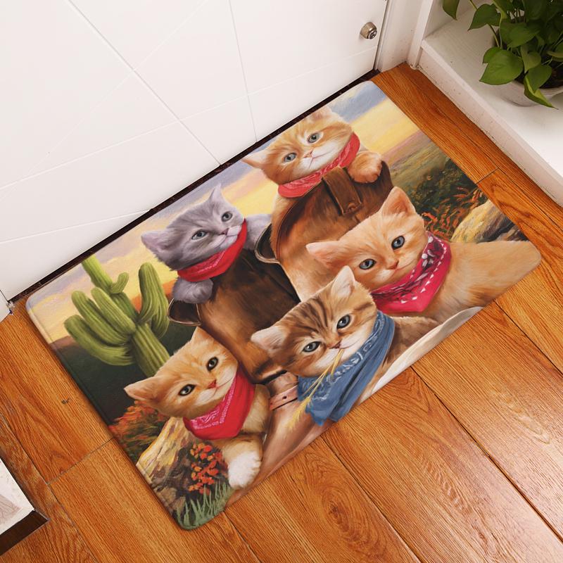 Retro Cartoon Cat Pattern Entrance Doormat Cute Cats Non Slip Bathroom Carpet Home Decor Kitchen Floor Mat Rugs for Bedroom