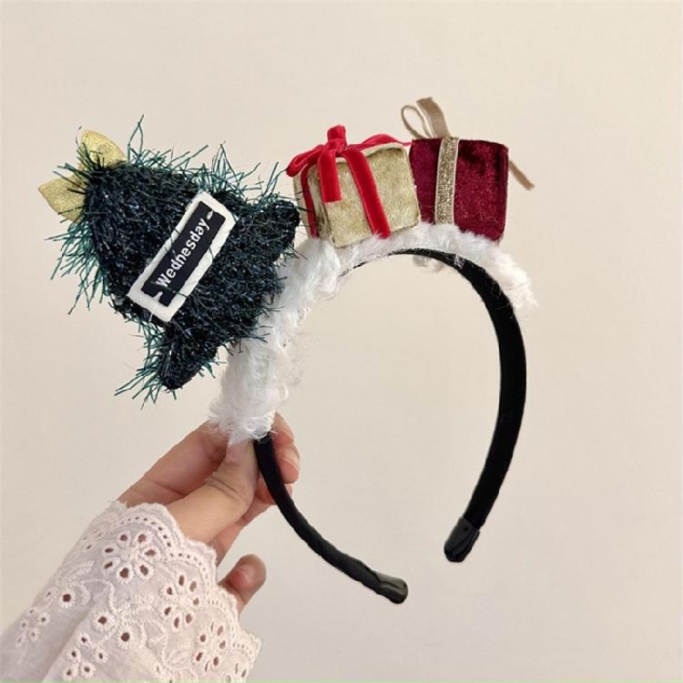 Plush Christmas Themed Headband Festival Props Hairhoop Family Gathering Headwear Holiday Celebration Party Headpiece