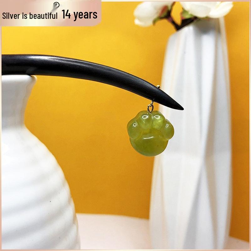 Elegant Ebony Wood Cat Paw Hairpin with Grape Ornament - Hanfu Style