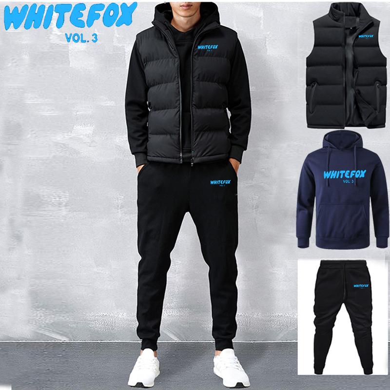 Men's Tracksuit Jackets Vest+Hooded Pullover+Sweatpants Suit Casual Jogger Sportswear 3 Piece Male Fleece Streetwear Sets