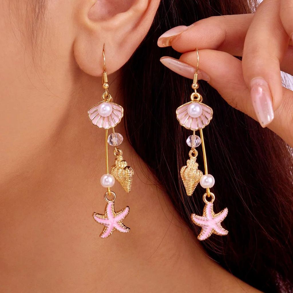 Exquisite Handmade Conch Starfish Pendant Earrings for Women Bohemia Colorful Shell Tassel Earrings Party Jewelry Gifts