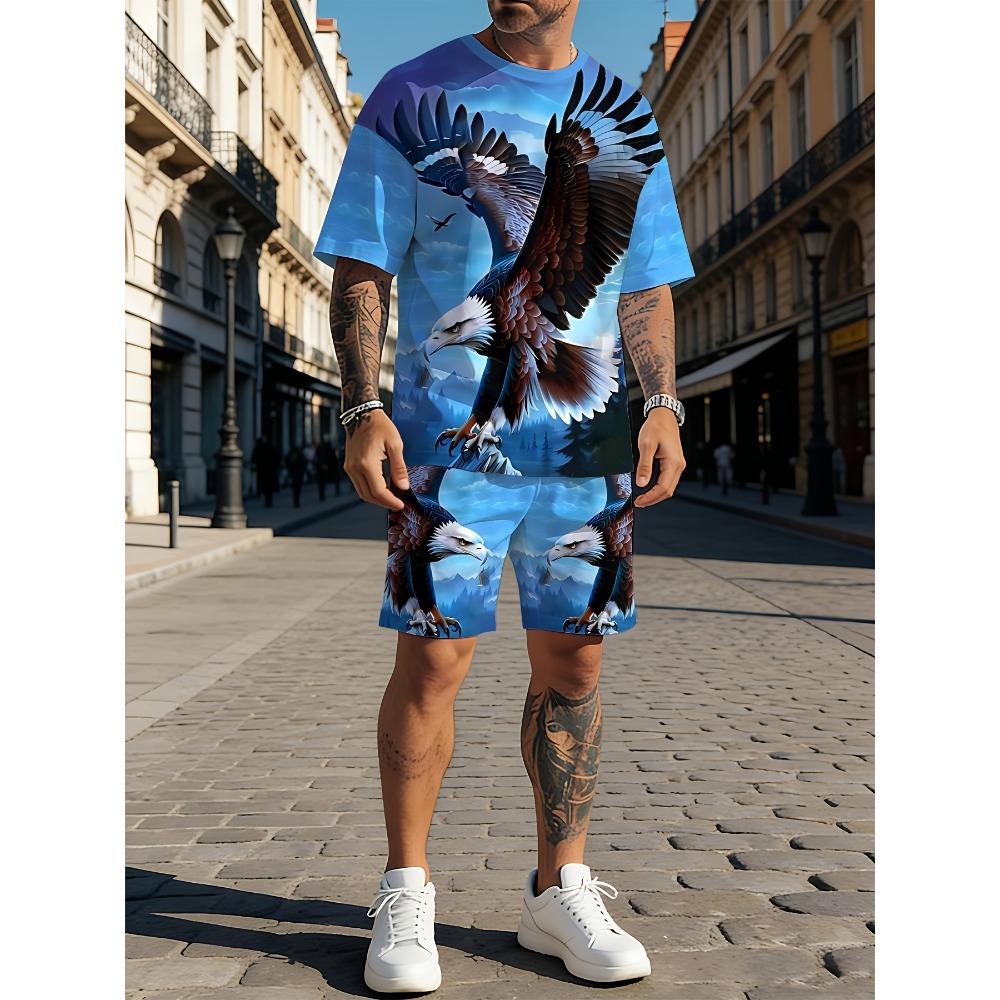 Sommer Mode Herren Personalisierte Lustige Tiere 3D Druck Zweiteiliges Set Modisch Bequem Atmungsaktiv Locker Große Größen Sportbekleidung