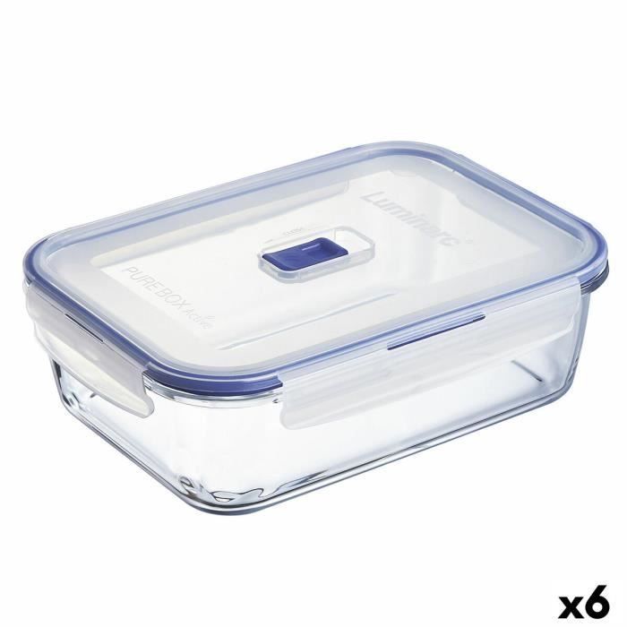 Boîte À Lunch Hermétique Luminarc Pure Box Active 22 X 16 Cm 1,97 L Bicolore Verre (6 Unités)