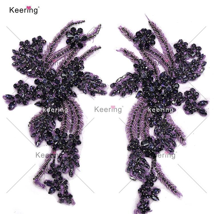 Customize Shoulder Charming Clear Crystal Beaded Bodice Rhinestone Applique Patch for Party Wedding Dress