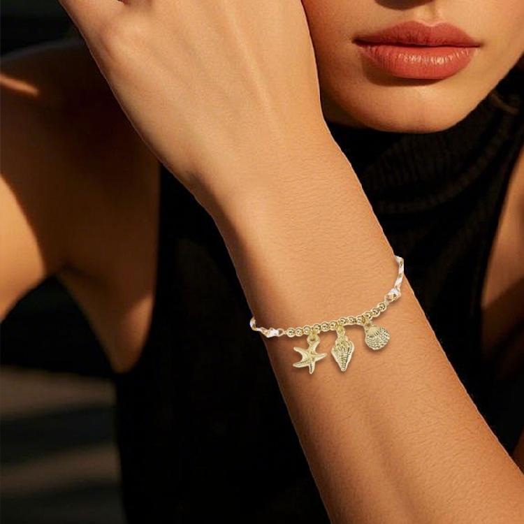 Keramik-Meerestier-Anhänger, geflochtenes Armband, verstellbares Seildesign mit Seestern- und Muschel-Charm, lässiger Schmuck
