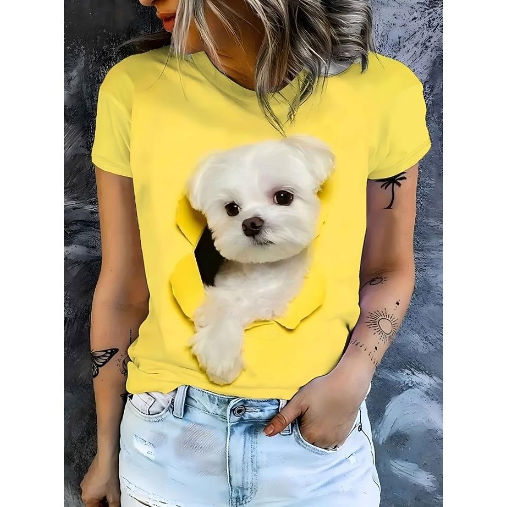 Women's T Shirt Print Graphic Animal Dog Vintage Stylish Classic Short Sleeve Crew Neck V Neck Regular Tops Casual Daily