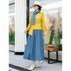 2026 Spring Yellow Knit Top & Blue Skirt Color Block Casual Women's Set