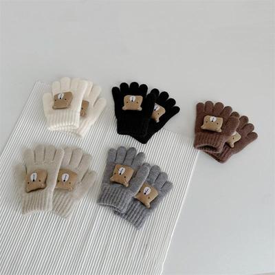 Guantes de Invierno para Bebé Oso Lindo Color Sólido Tejidos de Dedos Completos Niños Niños Niñas Guantes de Manopla Cálidos para Exteriores