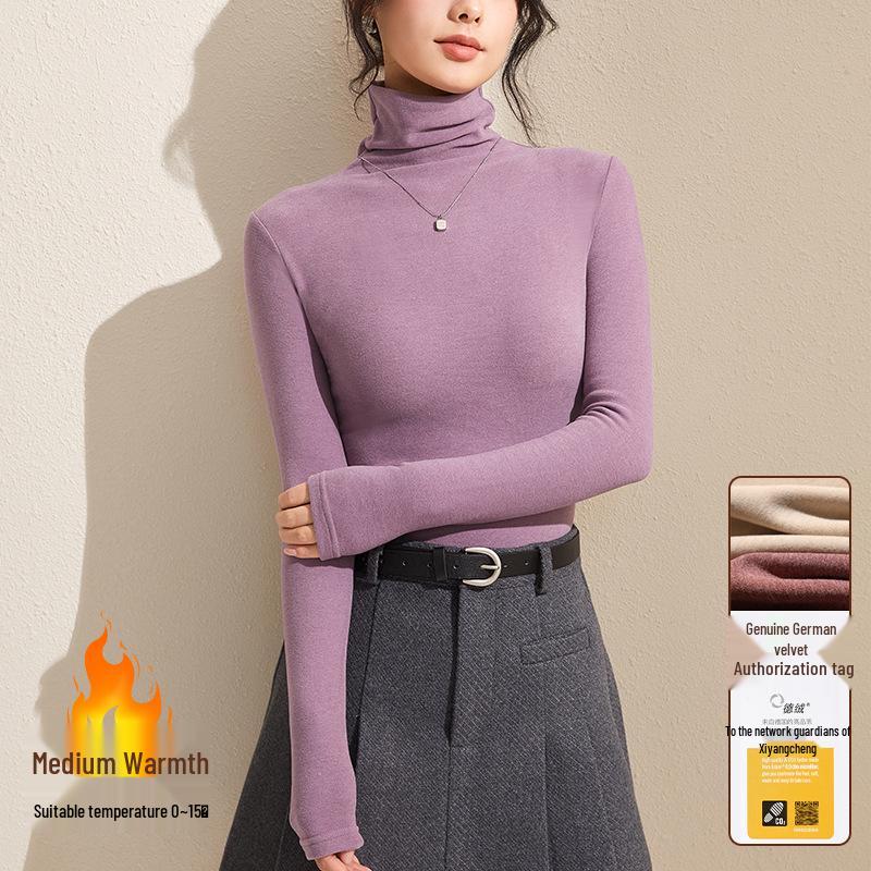 Women's Gray Winter High-Neck Base Layer Shirt - Thick, Warm, Stylish Plus Velvet Inner Wear