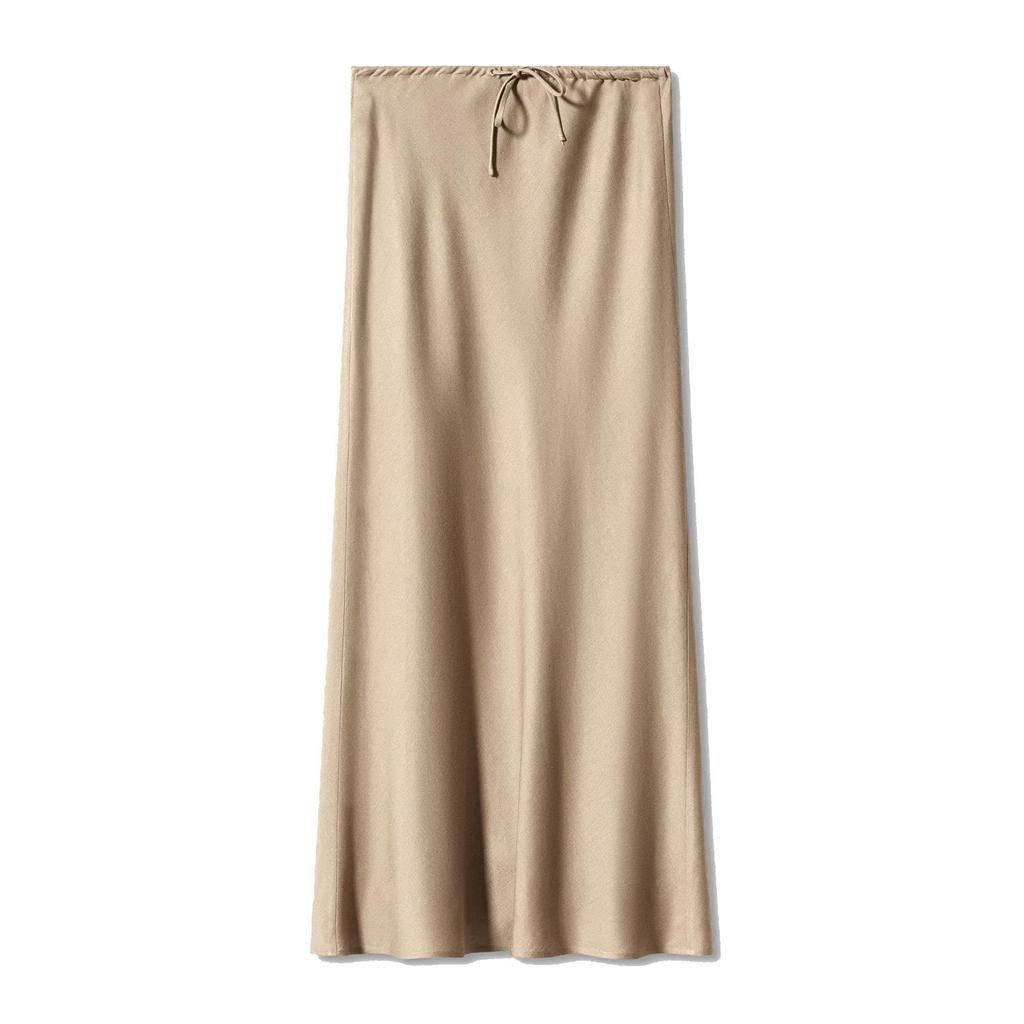 Waist Tie High Satin Drawstring Solid Color Halter Skirt