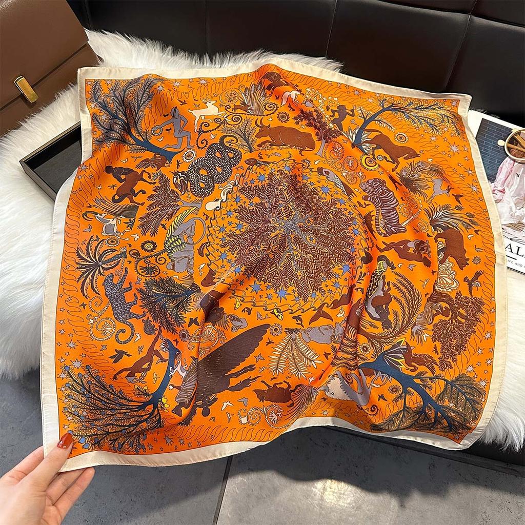 2025 Luxury Horse Print Female Silk Neck Scarf Square Hair Scarves Foulard Head Band Shawls Wraps Neckerchief Bandana Women