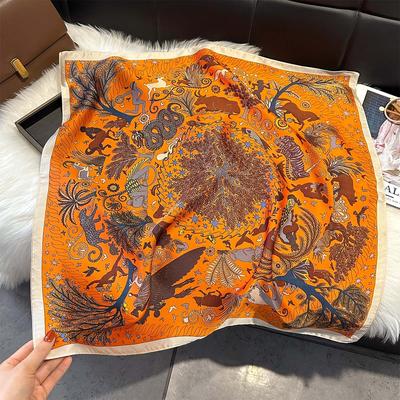 Blumen Seiden Quadratisches Tuch Damen Satin Schal Wickeltuch Hijab Damen Haarbund Handgelenk Luxus Kopftuch 70*70cm Schal Bandana