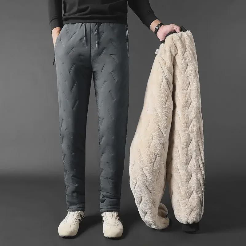 Men's Winter Fleece-Lined Waterproof Windproof Pants - Thick, Warm, and Comfortable for Middle-Aged Dads