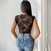 VEZFAA Women's Fashion Casual Solid Color Print Summer Spring Sleeveless V-Neck Bodysuits