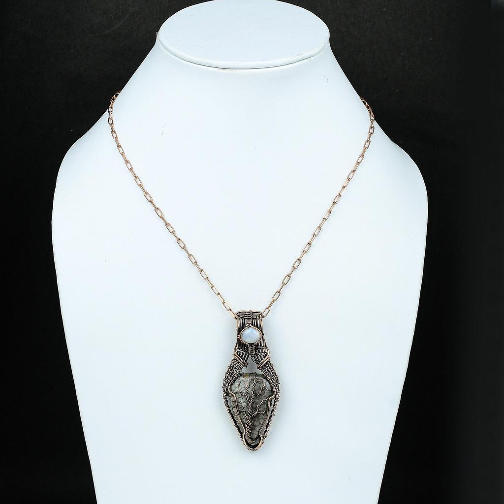 Pingente de coral arraia da árvore da vida, pingente de fio de cobre envolto, joia de designer artesanal, pingente de pedra da lua arco-íris, presente para mãe