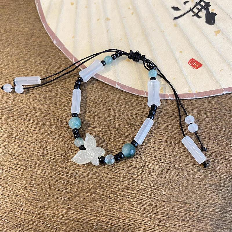 Exquisite Ancient Style Hand-woven Butterfly Bamboo Section Round Bead Bracelets for Women Rise Step By Step Luckiness Zircon