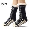 1 Pair Winter Socks Shoes Pattern Plush-lined Warmth Retention Christmas High-tube Socks Leg Warmer Fall Winter Floor Socks Holiday Gift