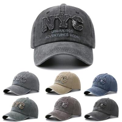 Spring and Summer Washed Denim NYC Sticker Embroidered Baseball Cap Men's and Women's Retro Versatile Soft Top Cap