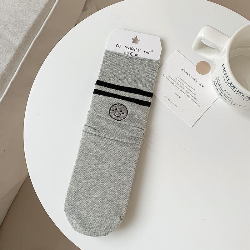 Socks Women'S Stacking Socks Bow Embroidered Women'S Socks Japanese Versatile Anti-Pilling Boneless Solid Color Simple Medium Tube Socks