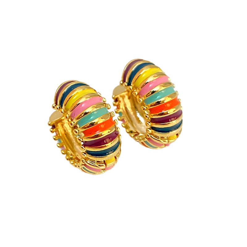 Elegante Retro Drip Oil Dopamin Ohrringe: Bunte & vielseitige Kreis-Ohrclips für einen luxuriösen Touch