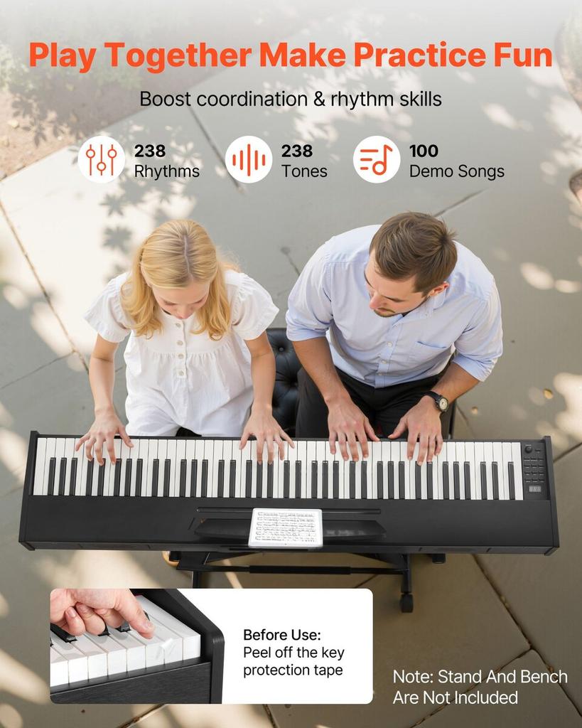 Weighted Digital Piano, 88 Keys Fully Weighted, Electric Piano Dual Keyboard & Speakers, with Sustain Pedal, Recording Function, 238 Tones, Wireless