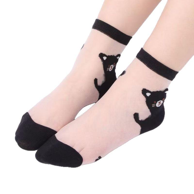 Chaussettes mi-mollet transparentes en soie de style japonais pour femmes pour le printemps et l'automne