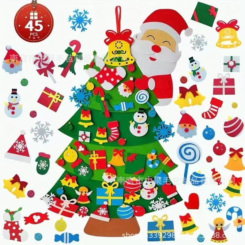 DIY Felt Christmas Tree Set with Ornaments for Kids, Xmas Gifts, New Year Door Wall Hanging Decorations