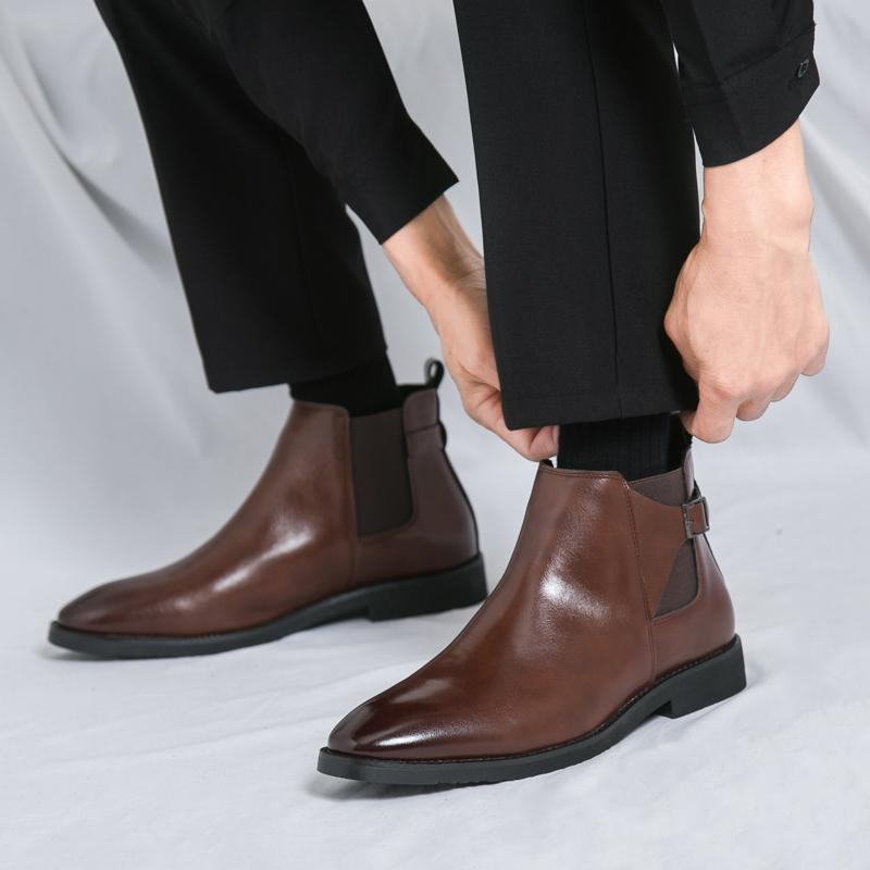 Yuppie Chelsea Shoes Men High Quality Oxford Ankle Boots Men's Dress Shoes Trend Britain Brogue Social Formal Shoes Men