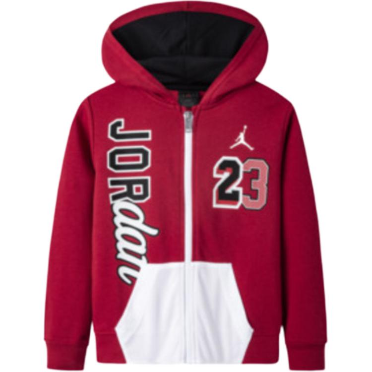 

Jordan Повседневная толстовка с капюшоном на молнии с цветным блоком и логотипом, детские толстовки с капюшоном красного цвета JD2232030GS-002 XL