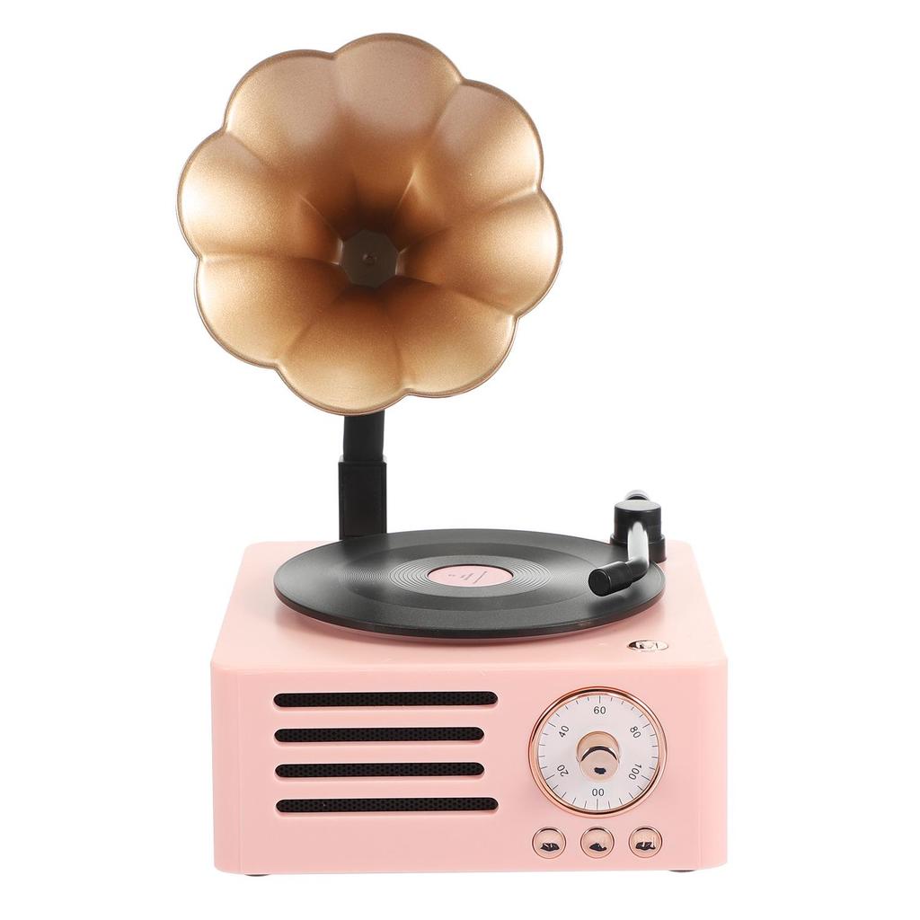 Retro Wood Grain Bluetooth Vinyl Speaker with Rotating Design