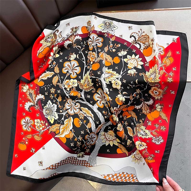 Tree of Life Scarf 70x70cm Women Silk Scarves Luxury Bandana Hijab Wrap Neckerchief Shawl Kerchief Hair Band Foulard