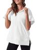 Women's Oversized Half Zip Hoodie Short Sleeve Pullover Sweatshirt Top with Pockets