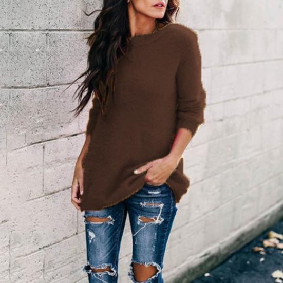 Moda Autunno Inverno Donna Maglione Morbido Colore Unico Manica Lunga Pullover Top