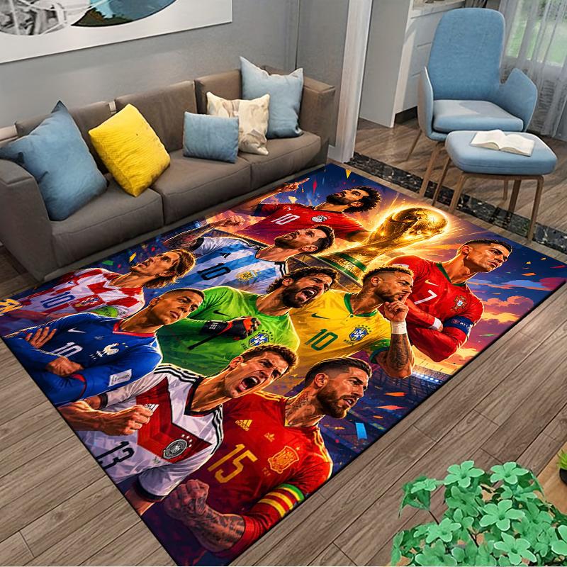 Soccer Stars Trophy Design Designed Floor Mat, Suitable As a Non-slip Mat for the Living Room or Bedroom Sofa