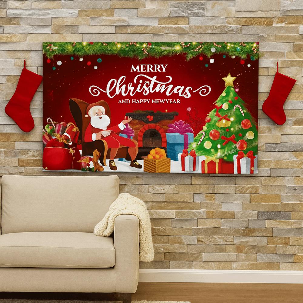 Red Happy Christmas Photography Backdrop Happy New Year Theme Cloth Christmas Background Banner Countdown Party