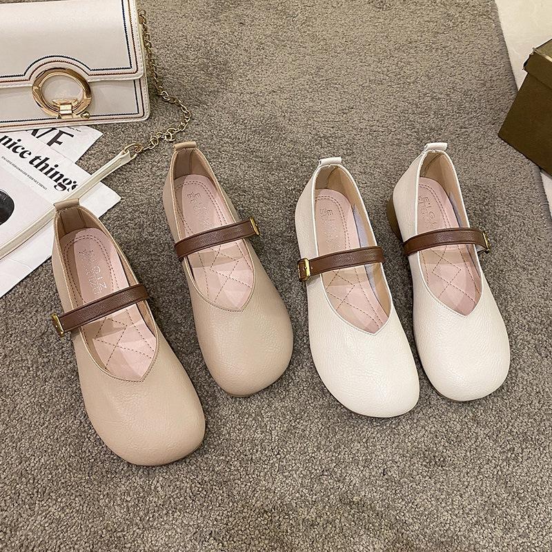 Mary Jane retro word with soft bottom soft surface middle heel women's 2025 summer British style non-slip bottom flat heel shoes