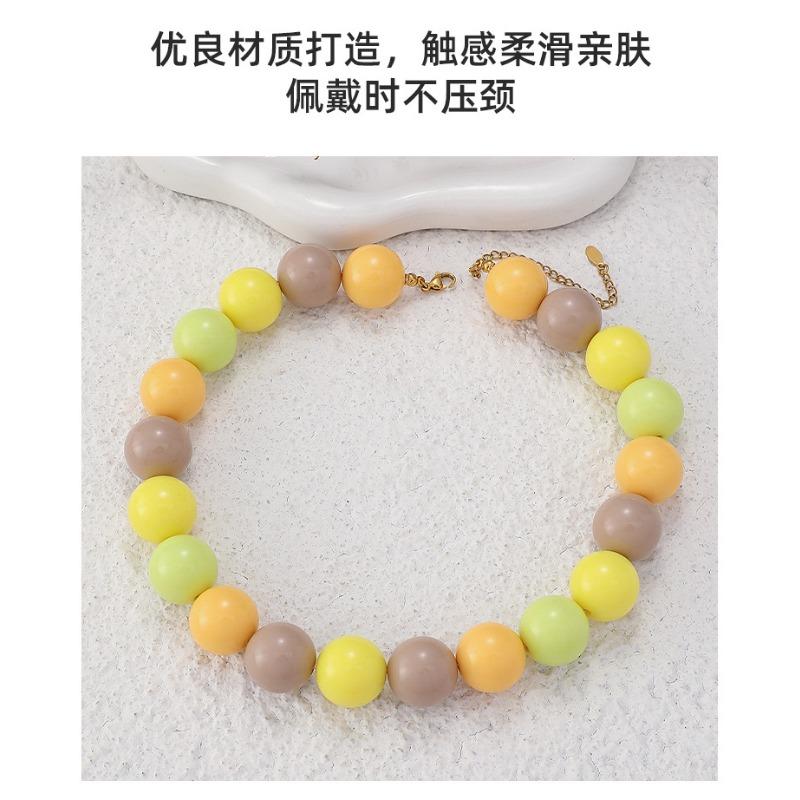 Candy Color Beaded Acrylic Round Bead Choker Necklace For Women Cute Handmade Jewelry