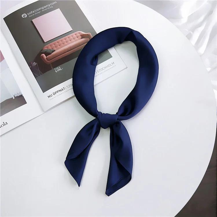 Fashion Solid Kerchief Women Head Scarf For Hair Pink Green White Silk Neck Scarfs Female 70Cm*70Cm Square Bandanas Lady Scarves