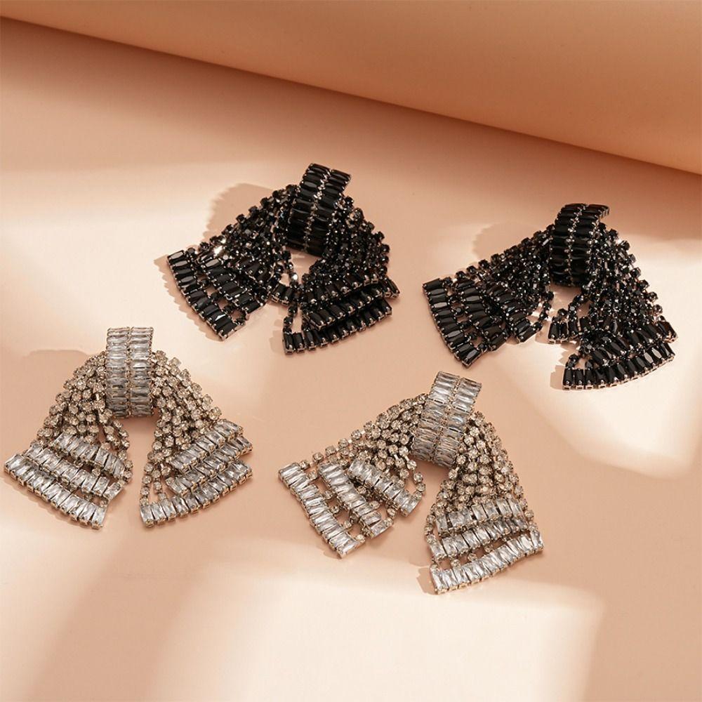 Tassel Bowknot Drop Earrings Elegant Exaggerated Earring Luxury Shining Rhinestone Earrings  Gift
