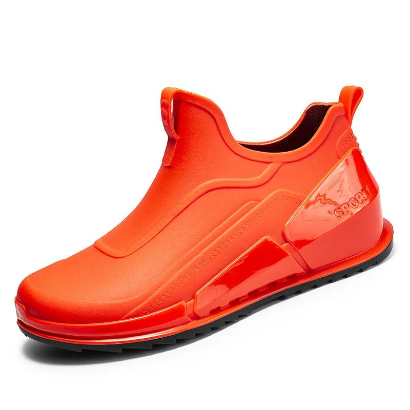 Men s Rain Boots Ankle Waterproof Shoes Men Casual Fishing Work Shoes Slip on Non-slip Rain Shoes Womens Kitchen Rubber Shoes 39 оранжевый