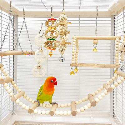 Lot de 8 jouets combinés pour perroquets et oiseaux, jouets d'entraînement pour perroquets, balançoire en bois naturel, jouets pour cage à oiseaux, jouets d'escalade, fournitures pour animaux de compagnie
