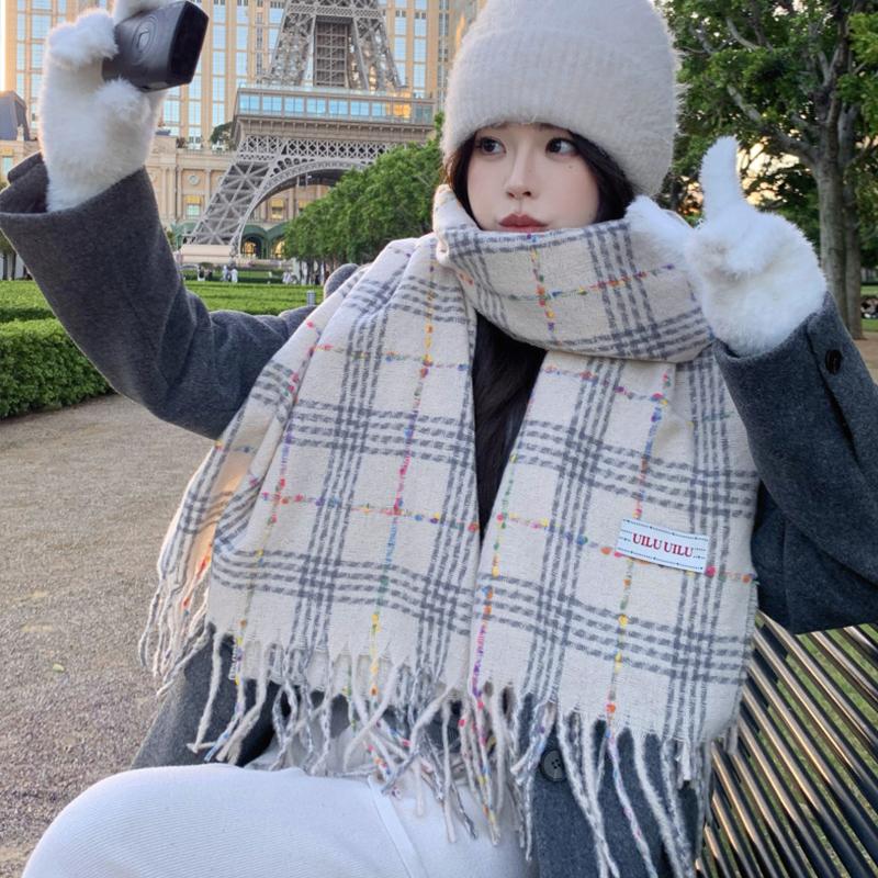 Retro Fashion Winter Women Knitted Scarf Headscarf Casual Preppy Plaid Tassel Scarve Lady Mujer Wrap Shawl Korean New Christmas